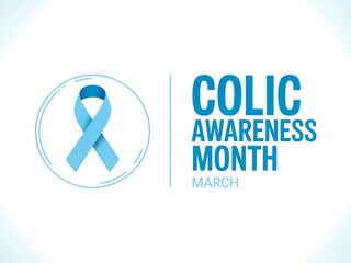 Blue ribbon awareness symbol for colic awareness month in march on white background