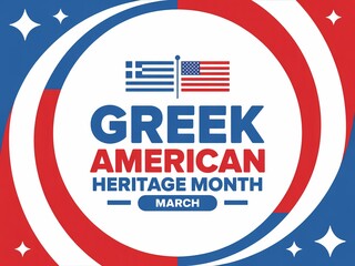 Greek american heritage month celebration logo with flags and stars