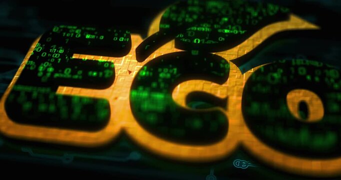 Eco friendly and sustainable economy colored symbol concept. Network, cyber technology and computer background abstract 3d animation.