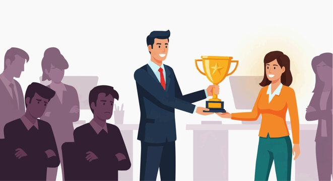 Boss showing favoritism to one employee while ignoring others vector illustration.