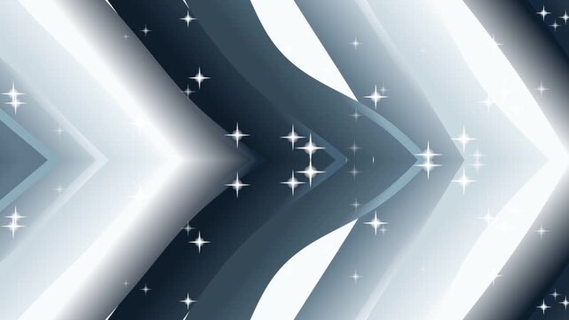 A symmetrical pattern of dark and light gray chevrons on a white background, adorned with scattered sparkles