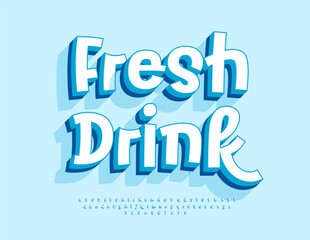 Fototapeta premium Vector Wellness label Fresh Drink. Playful White Font. Creative 3D Alphabet Letters and Numbers