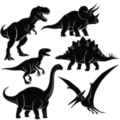 Collection of six black dinosaur silhouettes on white background © Rashedul Haque Sakib