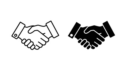 Fototapeta premium Handshake Icon Set in Black and White, Partnership Agreement Symbol Outline and Solid