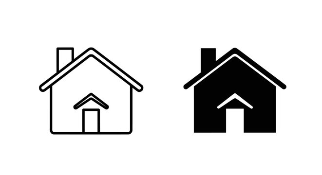 Home House Icon Set in Black and White, Minimal Real Estate Property Symbol Outline and Solid