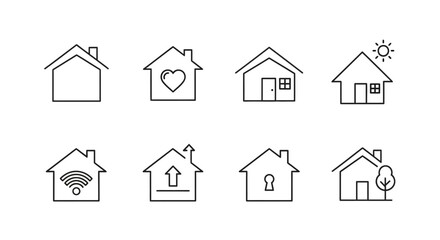 Set of Hand-Drawn House Icons: Smart Home, Security, Love, WiFi, and More