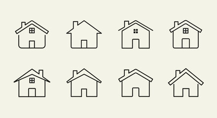 Set of Simple House Icons, Minimalist Home Symbols Collection