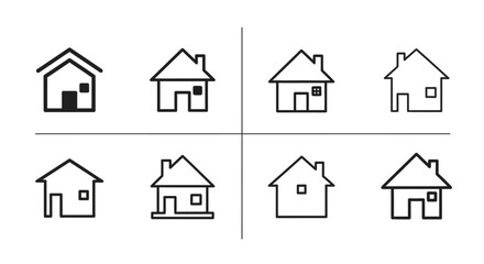 Fototapeta premium Set of Simple House Icons, Minimalist Home Symbols, Outline Building Graphics