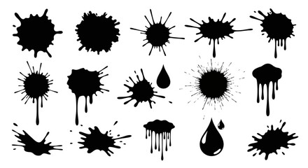 Black Ink Splatter and Drips Collection - Abstract Grunge Elements