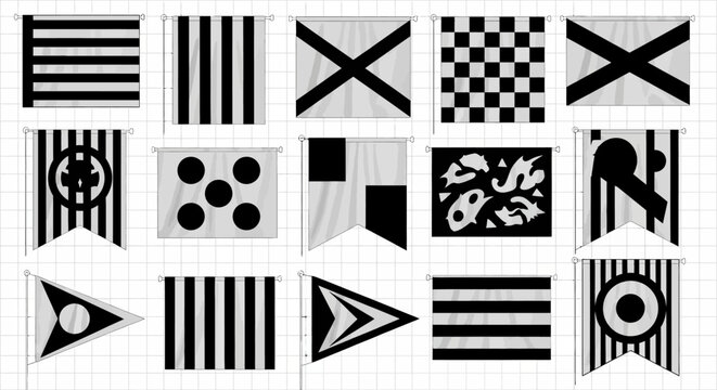 Collection of Nautical Signal Flags, Maritime Communication Symbols