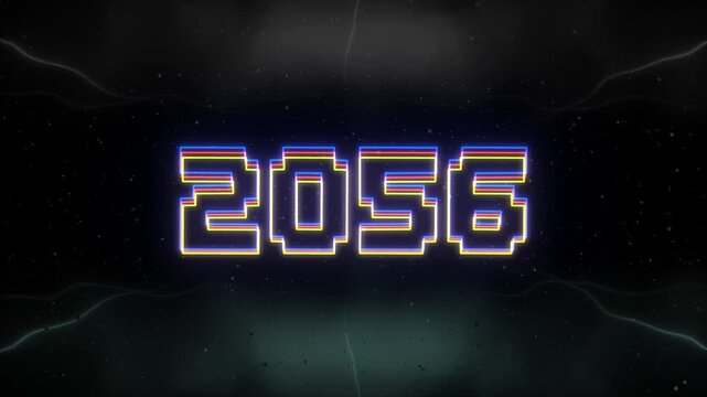 2056 Neon text with retro background