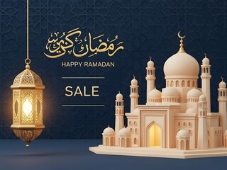 Ramadan sale advertisement featuring a mosque and lantern