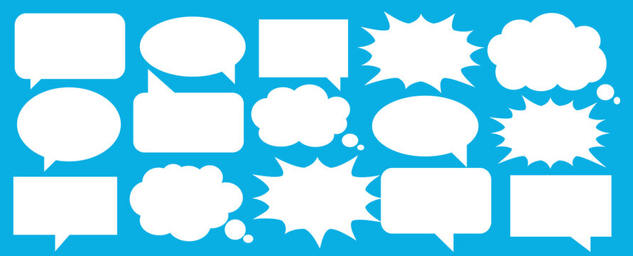 A set of chat box designs for comments on social media or comics. Vector designs of speech bubbles, text boxes, and conversation chat columns in comics.	