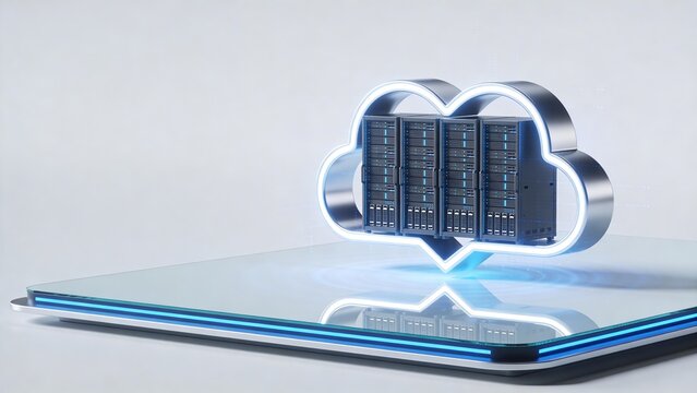 Modern Cloud Computing Servers on Glowing Digital Tablet for Secure Data Storage and IT Solutions