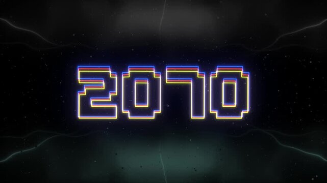 2070 Neon text with retro background