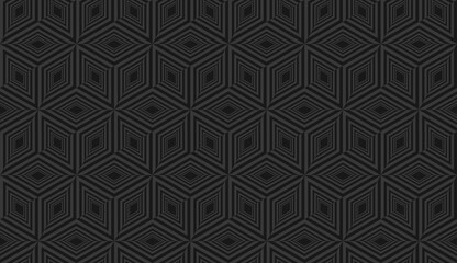 elegant seamless geometric cube pattern with detailed layered lines. dark abstract texture suitable for luxury branding, packaging, wallpaper, and digital backgrounds.
