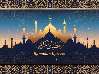 A beautiful and intricate design celebrating the holy month of ramadan with a mosque silhouette