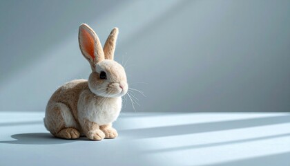 Obraz premium Minimal Handmade Felt Easter Bunny Portrait Spring Holiday Decoration Soft Textile Craft