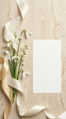 Elegant Minimalist Spring Background with White Flowers and Stone Texture for Branding
