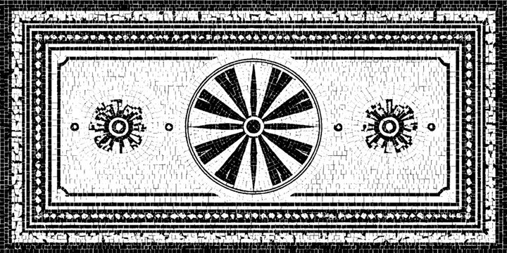 Vintage roman pavement mosaic design with intricate borders for artistic decoration