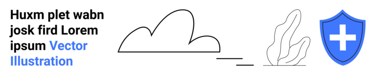 Obraz premium Cloud computing, online security, healthcare services, data protection, digital safety, natural balance. a cloud, shield with cross and plant elements. Cloud computing and online security concepts