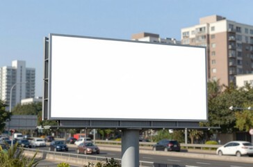 Fototapeta premium Blank Billboard Mockup Along City Street for Advertising and Marketing Campaigns, Urban Environment