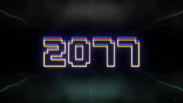 2077 Neon text with retro background