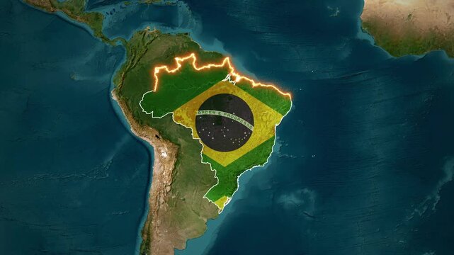 Brazil Geographic Border Animation with National Flag Overlay