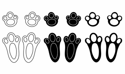 Rabbit paw prints and bunny footprints icon set,outline and silhouette, isolated icons for logo, pattern, sticker, pet branding, and wildlife design. vector illustration © Rustanto