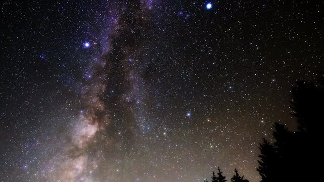 Milky Way stars on a dark countryside skies. Time-lapse video.	
