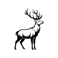Obraz premium Majestic Stag Silhouette with Large Antlers, Deer Mascot Logo Illustration, Wild Forest Animal Vector for Outdoor Branding