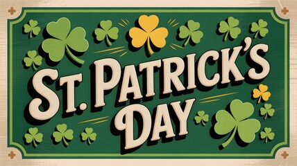 St Patricks Day festive sign with shamrocks and text