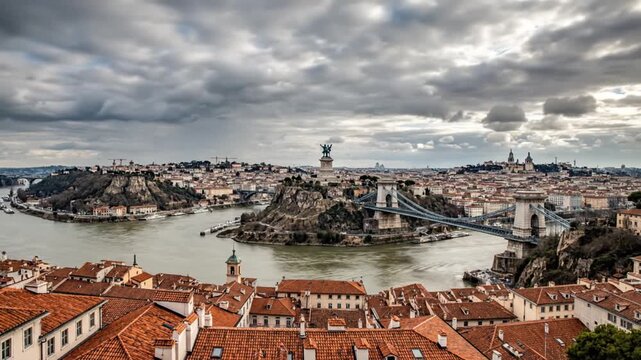 Panoramic view of Budapest city with Danube River and Chain Bridge