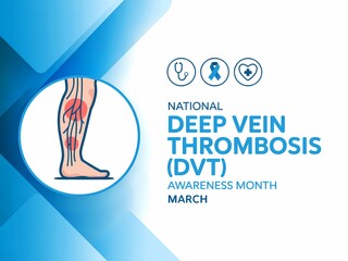 Deep vein thrombosis awareness month poster with leg illustration isolated on white background