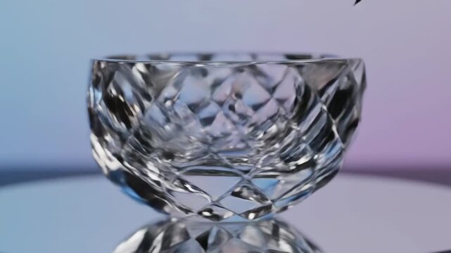 Clear Faceted Crystal Glass Displayed Against a Gradient Background