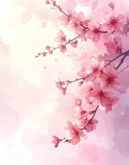 Pastellfarbene Kirschbl&uuml;ten im Aquarellnebel