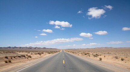 Endless Desert Highway Under a Blue Sky: Road Trip, Travel and Adventure Concept