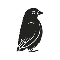 Simple black silhouette of a small bird with a curved beak