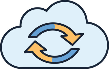 Obraz premium Light blue cloud with orange and blue circular arrows