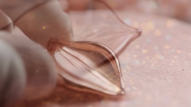 Close up of a sparkling pink Danish pastry on a textured surface