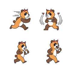 Naklejka premium Cartoon red panda running and dancing with dynamic motion