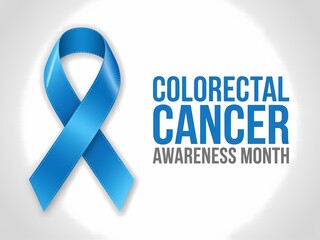 Blue ribbon for colorectal cancer awareness month on white background