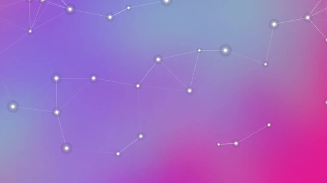 A constellation pattern illustration with stars and lines on a gradient purple and pink background from a direct viewpoint