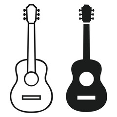 Acoustic Guitar Duo: Two elegant line-art representations of an acoustic guitar, one outlined and the other a solid silhouette, against a neutral backdrop, ready to resonate in harmony. © Namrah Fareed