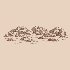 Nature illustration with stone. Hand drawn vector illustration.