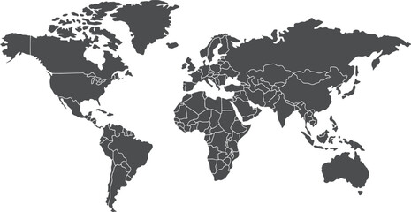 Obraz premium World map continents with country borders silhouette