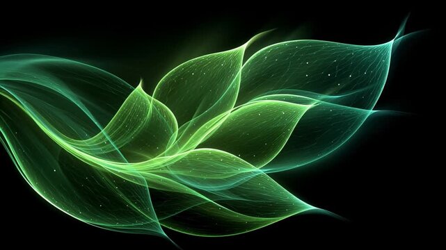 Green Leaf Form in Abstract Glow. Botanical Light, Ecology Balance, Growth Energy.