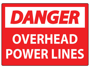 Fototapeta premium Bright Red Danger Sign for Overhead Power Lines Safety Precautions