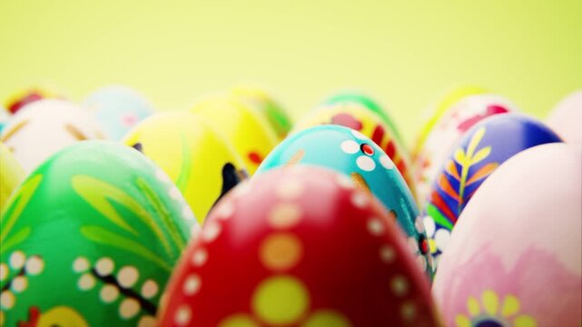 Colorful collection of hand painted folk art easter eggs celebrating spring tradition