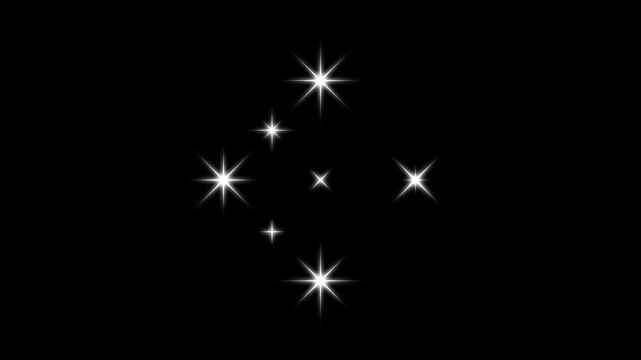 twinkle Stars blast animated, shiny glowing stars animation, flat vector doodles, Glitter sparkle animated, shiny glowing star animation, blinking bokeh light effect black scree background. 4k video